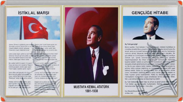 3.LÜ MİLLİ LEVHA (İSTİKLAL MARŞI+ATATÜRK RESMİ+GENÇLİĞE HİTABE 45*90ALÜMİNYUM ÇRÇ