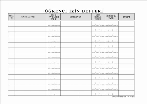 Öğrenci İzin Defteri (Ciltli)( 200 Sayfa )