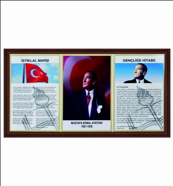 3.LÜ MİLLİ LEVHA (İSTİKLAL MARŞI+ATATÜRK RESMİ+GENÇLİĞE HİTABE 45*90 MDF ÇERÇEVELİ