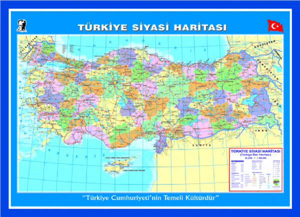 Türkiye Siyasi & Fiziki Haritası (Çift Taraflı- 70 Cm X 100 Cm)