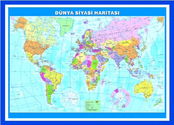 Dünya Siyasi & Fiziki Haritası (Çift Taraflı) 70 Cm X 100 Cm