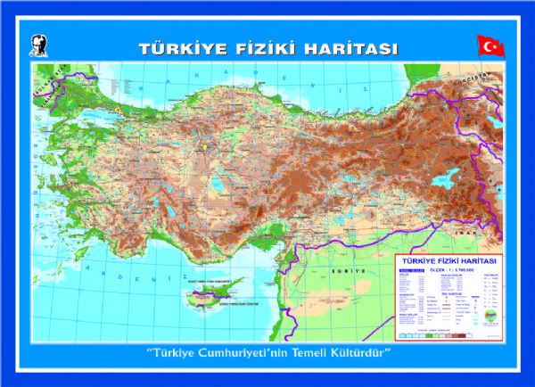 Türkiye Fiziki Haritası Çıtalı (100 Cm X 140 Cm) 