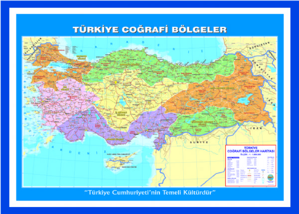 Türkiye Bölgeler Haritası (Çıtalı - 70 Cm X 100 Cm)